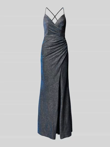Sukienka wieczorowa z marszczeniami Luxuar Fashion granatowa
