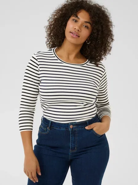 KAFFE CURVE Tricou Lia bej deschis negru