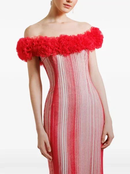 Maksi sukienka maxi Gemy Maalouf z odkrytymi ramionami garniturowa czerwona