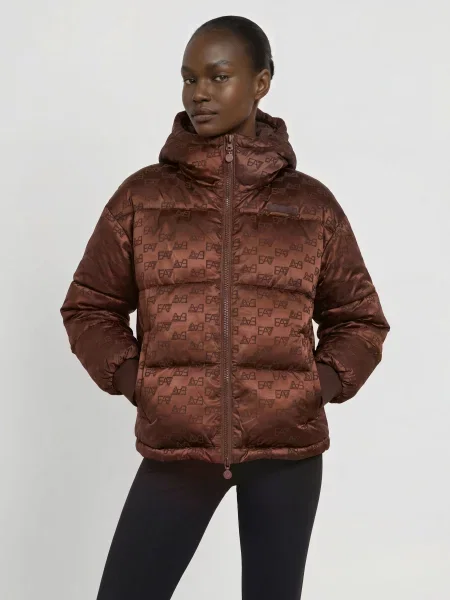 Emporio Armani Prošívaná Bunda tmavě hnědá