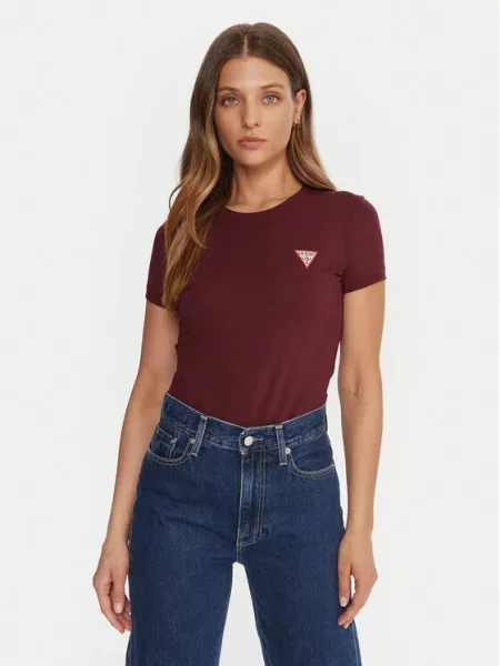 GUESS Tricou roșu vin bordo