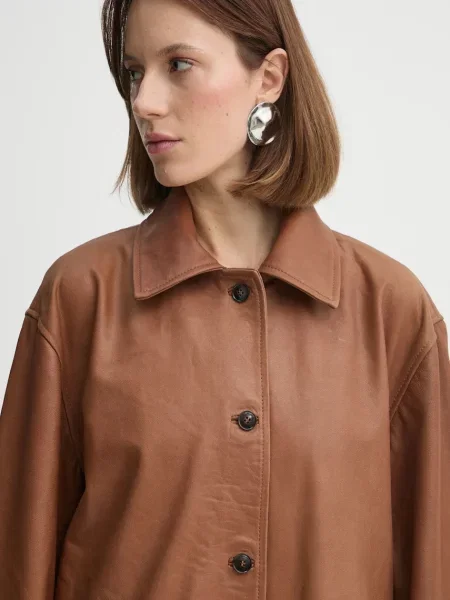 Шкіряний плащ Herskind Halston перехідний коричневий