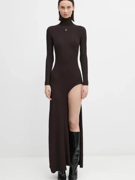 Coperni rochie Leg Cut-Out Rib Gown maxi evazați maro