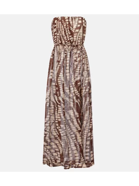 Rochie midi Poupette St Barth cu imagine până la genunchi de costum maro