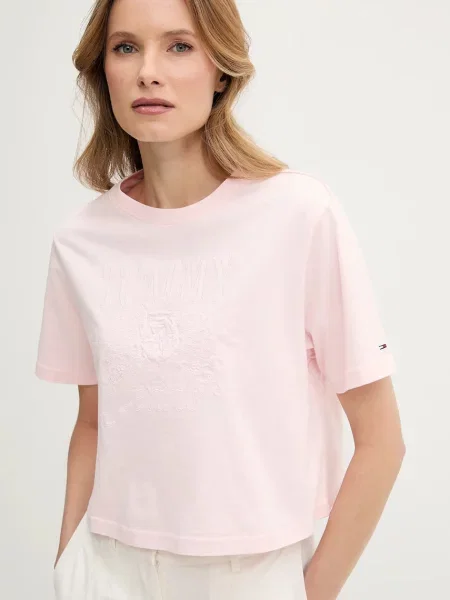 Тениска Tommy Jeans Relaxed Tonal Crew T-Shirt Pink XS розово