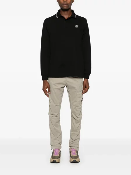 Ilgas polo marškinėliai Stone Island akmenys juoda