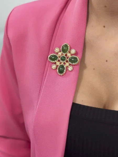 Brosa Kesi cu model floral verde