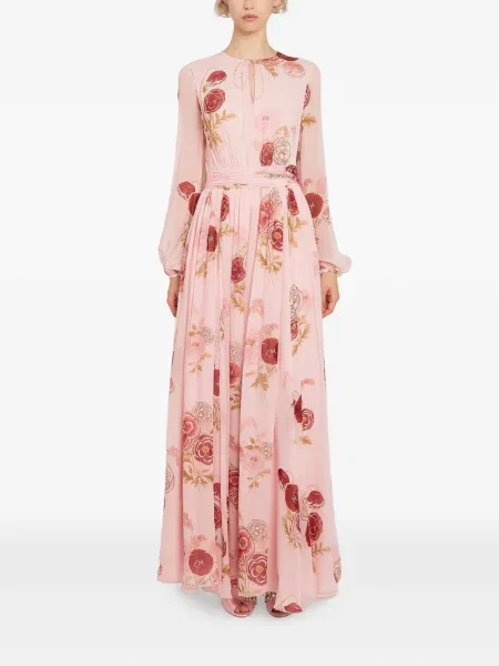 Gėlėtas kostiumas maksi maxi suknele Giambattista Valli rožinė