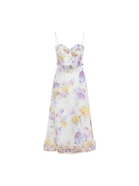 Lniana sukienka midi Zimmermann do kolan garniturowa