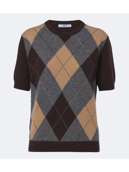 Pulover Prada din cașmir cu model argyle maro