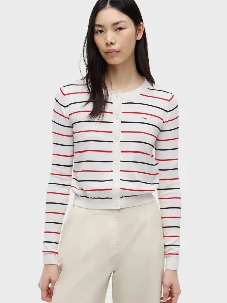 У смужку кардиган Tommy Jeans з круглим вирізом білий