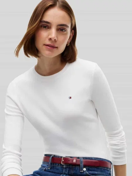 Bluzka z długim rękawem o kroju slim fit z czystej bawełny Tommy Hilfiger