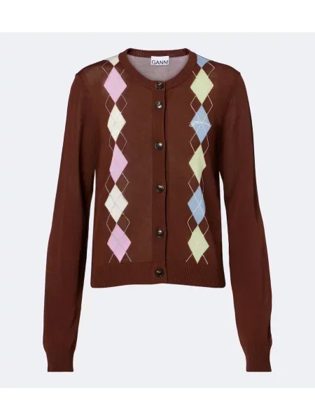 Cardigan Ganni cu model argyle maro
