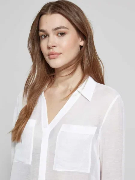 Bluzka o kroju regular fit z mieszanki i lnu model ‘Bosala’ Boss biała