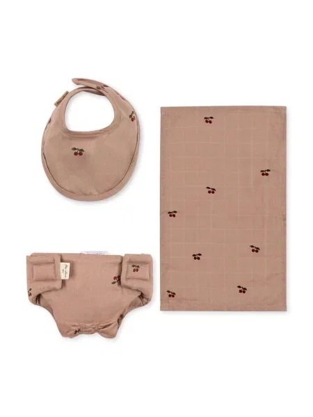 Konges Sløjd Detská súprava: plienka podbradník a šatka DOLL NURSERY SET ružová
