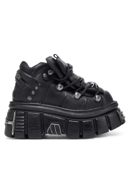 Δερμάτινα αθλητικά παπούτσια New Rock Nomada Negro + Tower Negro Lateral Acero μαύρο