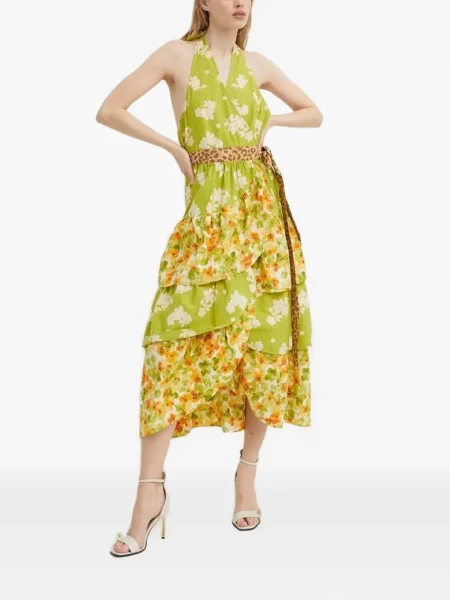 Rochie Never Fully Dressed cu model floral cu imagine cu gât halter verde