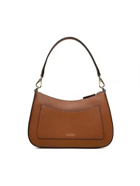 Torebka ze skóry bydlęcej z aplikacją z logo Lauren Ralph Lauren brązowa