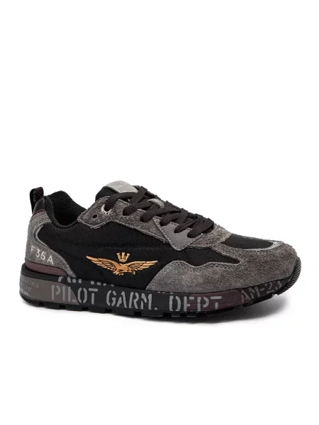 Aeronautica Militare Sneakers cu adaos de piele negru