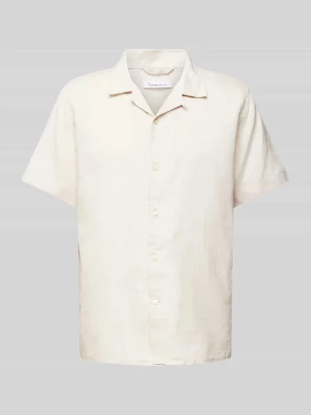 Koszula casualowa o pudełkowym kroju z kołnierzem z połami Knowledgecotton Apparel beżowa