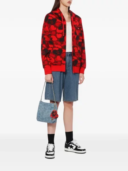 Суичър с качулка Apee™ By *a Bathing Ape® със сърца червено