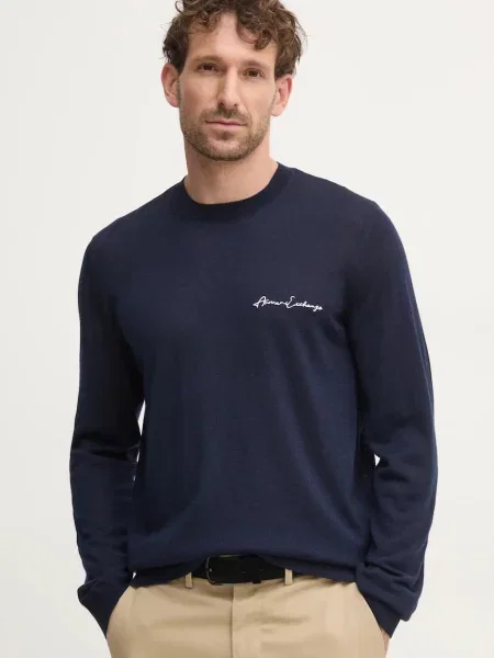 Armani Exchange pulover de lana barbati marin light albastru