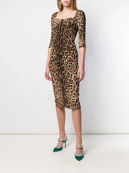 Raštuotas kostiumas suknele Dolce & Gabbana leopardinis ruda