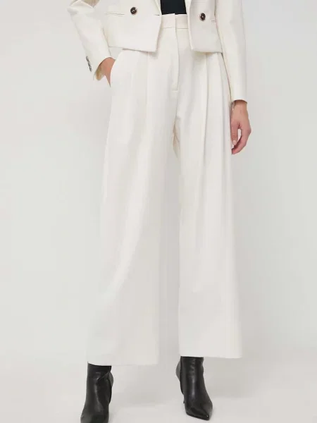 Marella pantaloni femei drept high waist bej