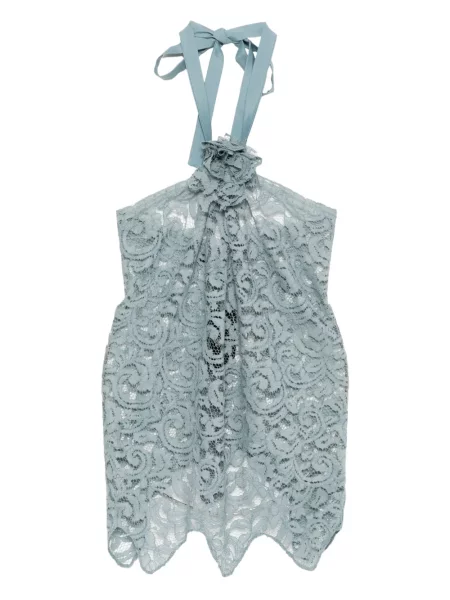 Top Blaklace cu model floral din dantelă albastru