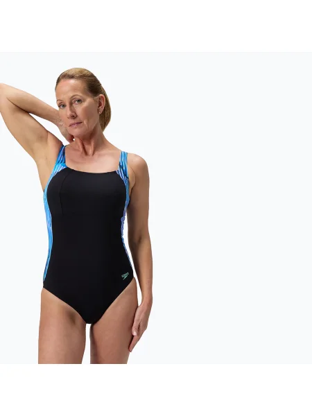 Дамски цял бански костюм Speedo Shaping LunaLustre Printed indigo glow синьо