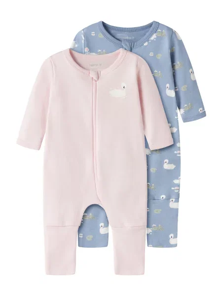 NAME IT Pijamale albastru deschis / oliv / roz alb