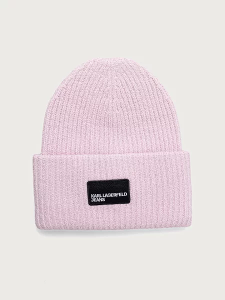 Karl Lagerfeld Jeans czapka beanie z dodatkiem wełny różowa
