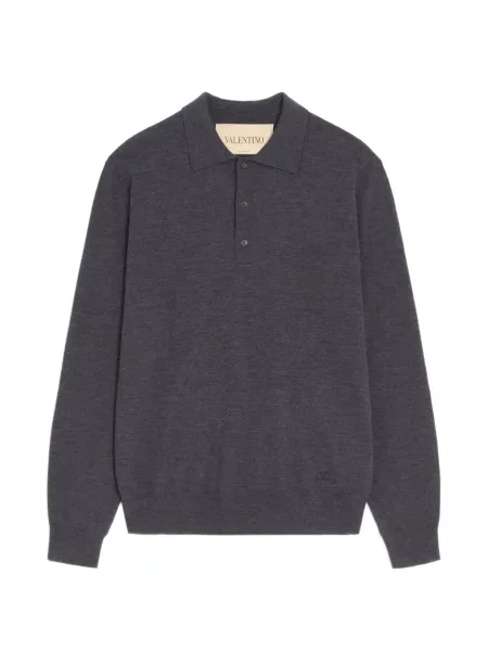 Tricou polo Valentino Garavani cu broderie de lână gri