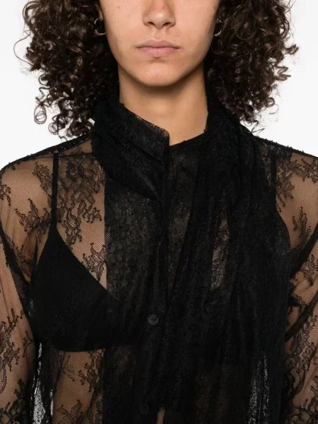 Cămașă Alberta Ferretti cu broderie cu model floral din tul negru