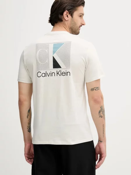Тениска Calvin Klein с принт бежово