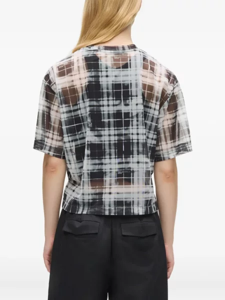 Καρό μπλούζα Karl Lagerfeld Jeans από διχτυωτό λευκό
