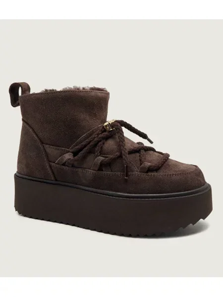 Inuikii Classic Low Platform cizme de zăpadă pentru femei din piele întoarsă maro