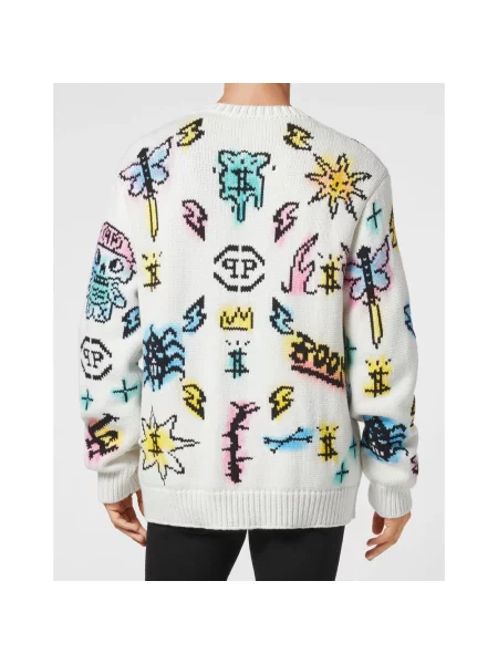 Sweter Philipp Plein z okrągłym dekoltem biały