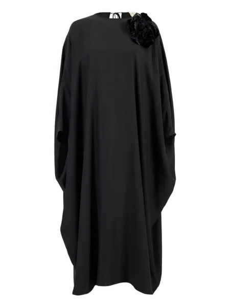 Rochie maxi Paula de mătase cu model floral de costum negru