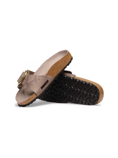 Papuci Birkenstock cu cataramă cu toc plat bej