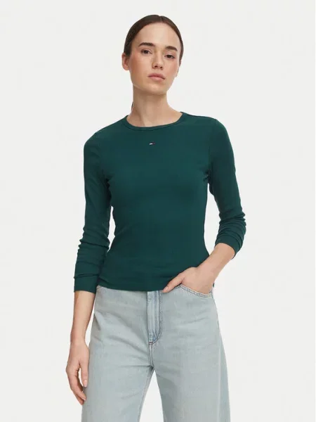 Tommy Jeans Bluză Essential închis verde