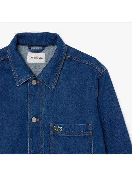 Lacoste Denimowa Kurtka Z Kołnierzem Koszulowym Oversize Ciemnoniebieska niebieski