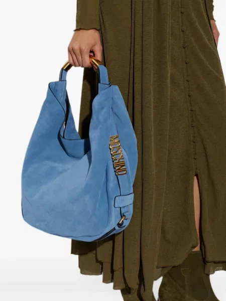Τσάντα shopper Moschino σουέτ μπλε