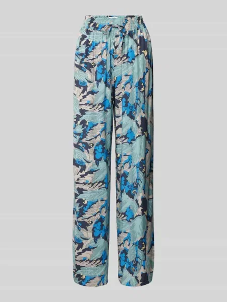 Spodnie od piżamy o kroju straight leg z plisami model ‘Mix+Relax’ Schiesser niebieskie