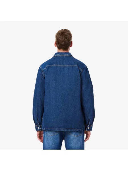 Lacoste Denimowa Kurtka Z Kołnierzem Koszulowym Oversize Ciemnoniebieska niebieski