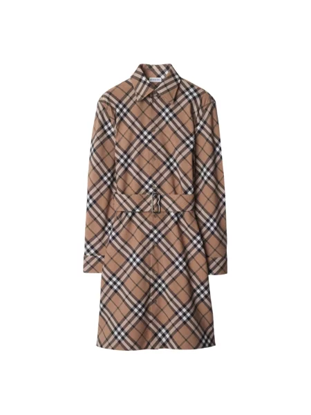 Sukienka koszulowa Burberry wełniana w kratkę beżowa