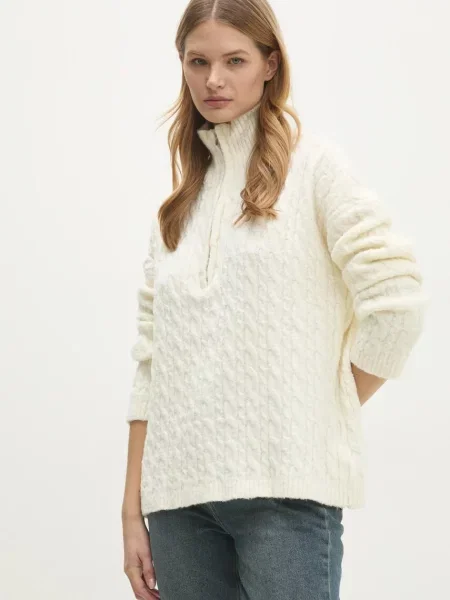 Пуловер Answear Lab дамски от топла материя с поло бежово