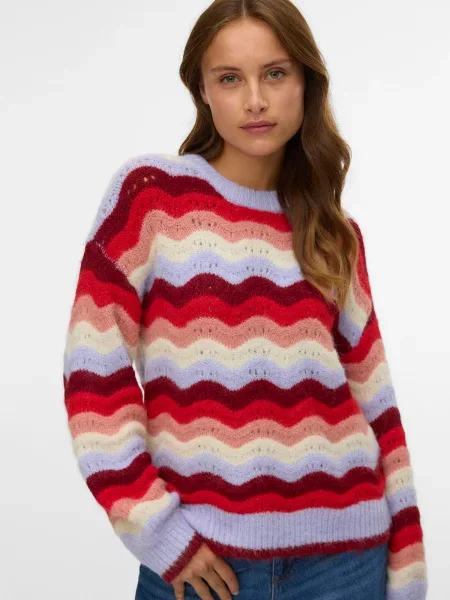 VERO MODA Pulover VMDOJA nebeško modra / rdeča / burgund bela