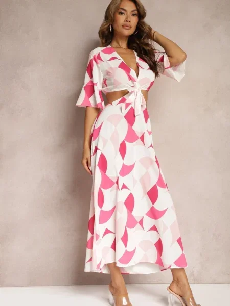 Rochie maxi tip creion cu fundă Alylina roz