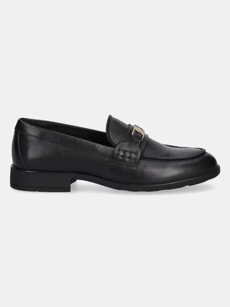 Tommy Hilfiger mokasyny skórzane TH LOGO LEATHER LOAFER na płaskim czarny